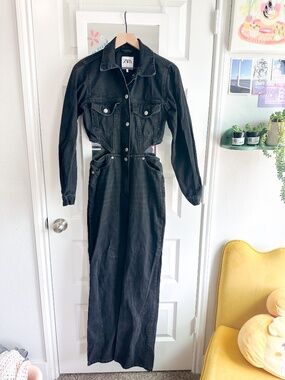 Zara Black Denim Cutout Boilersuit Jumpsuit size S